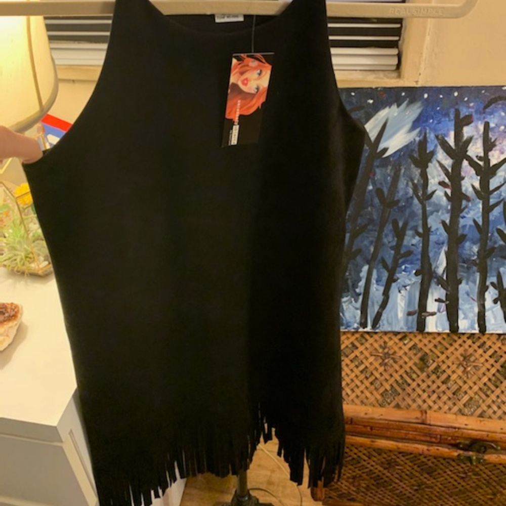 Necessary Objects Faux Suede Fringe Dress